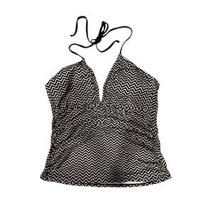 Liz Claiborne Woman’s Black & Tan Chevron Print Halter Swim Tankini Top Size 16